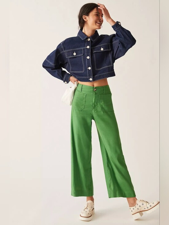 Maeve Pants - Maeve Colette Ramie Stretch High-Rise Wide-Leg Pants 2 Green